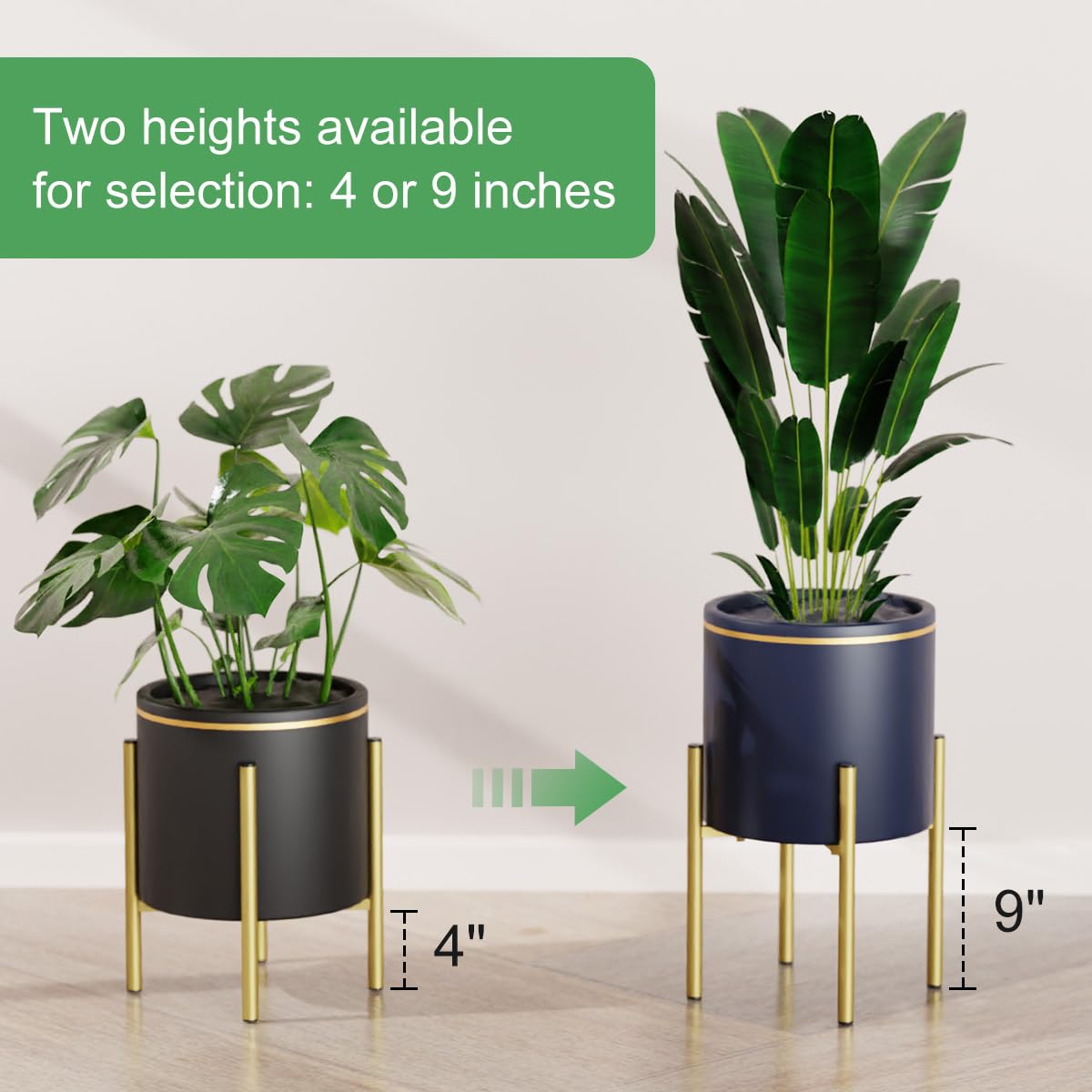 Stylish Plant Shelf with Tray, 64×40cm Plant Stand - Metal Plant Holder Adjustable for 8-12 inches Plant